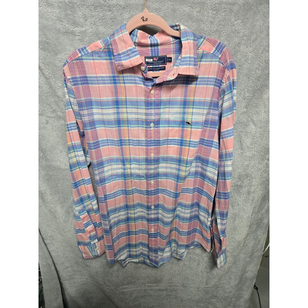 Vineyard Vines Mens Medium Classic Fit Tucker Shirt Pink Blue Plaid Cotton LS